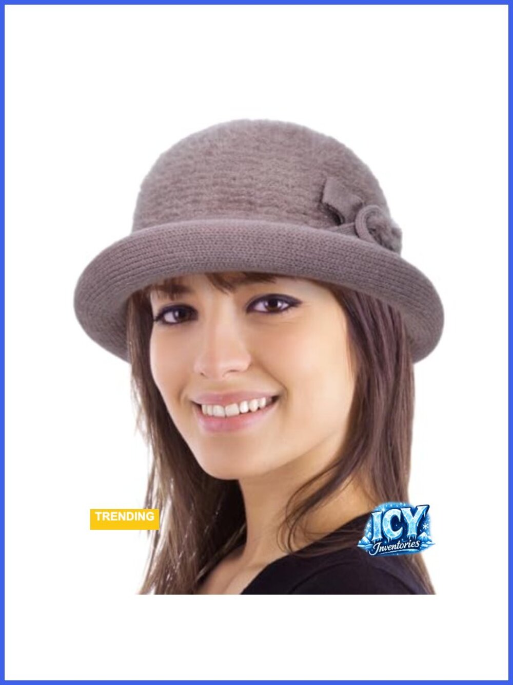 Knit Winter Bucket Hat Vintage Cloche Side Flower Warm Travel Hat